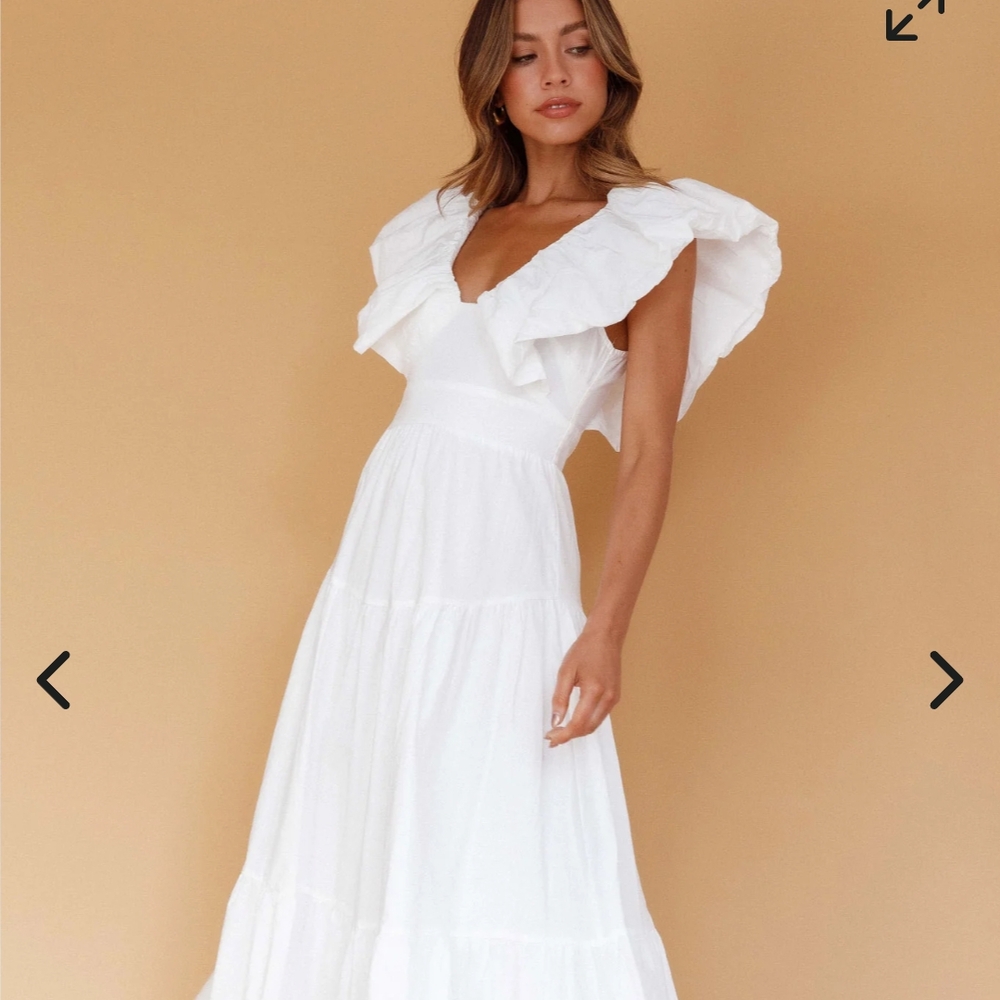 The Vintage Shop Elegant White Ruffle Maxi Dress